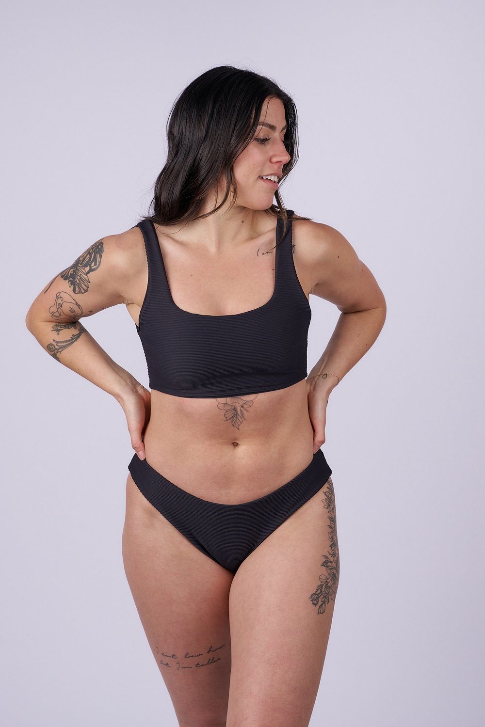 Mila Low Rise Bottom - Ribbed Black