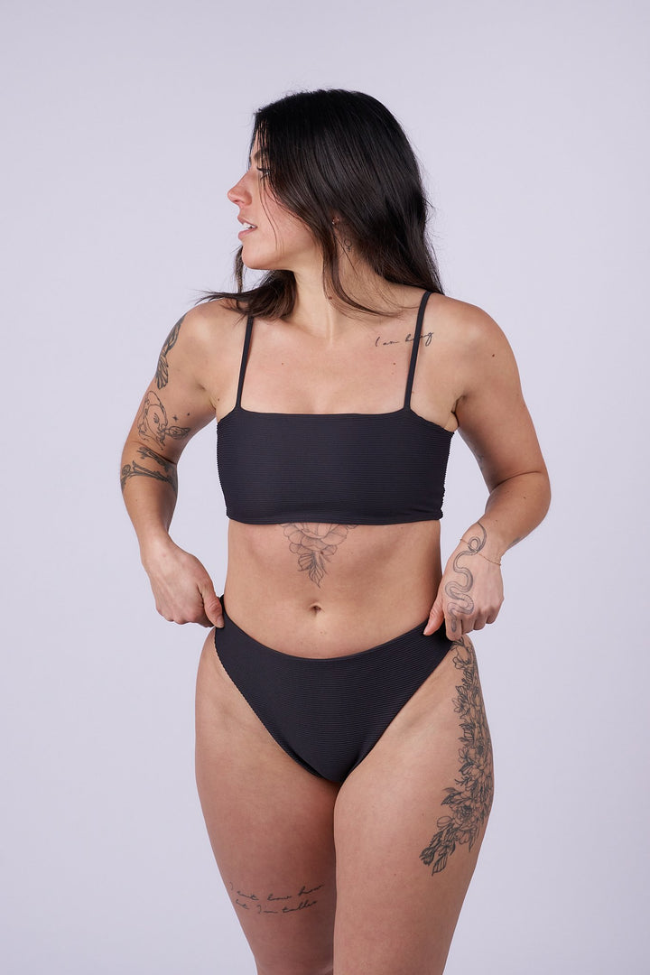 Kona Tie Back Bikini Top - Ribbed Black