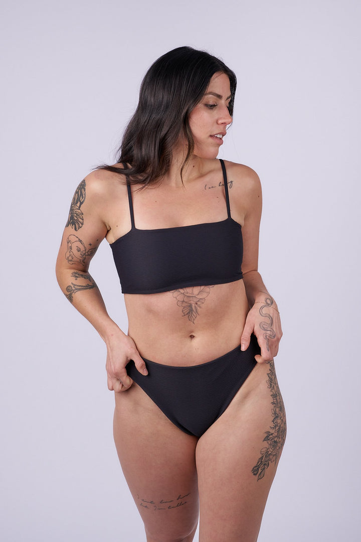Kona Tie Back Bikini Top - Ribbed Black