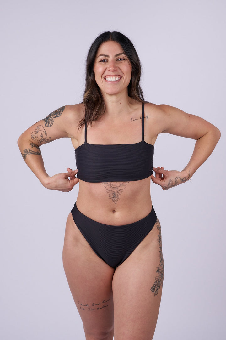 Luna Mid Rise Bottom - Ribbed Black