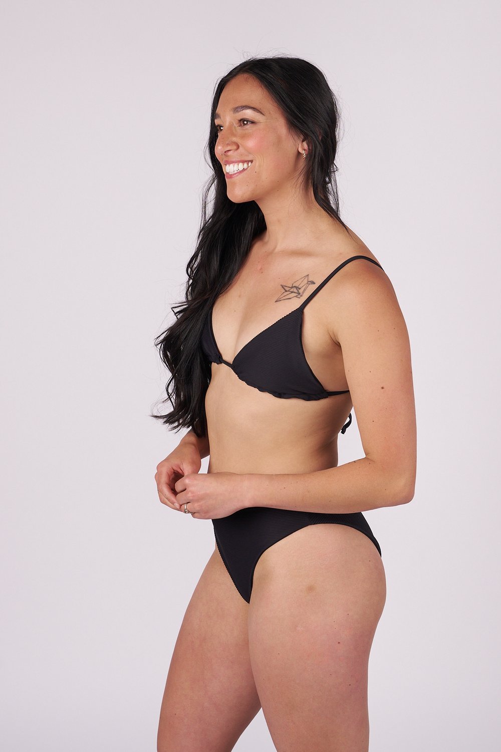 Nori Triangle Bikini Top - Ribbed Black